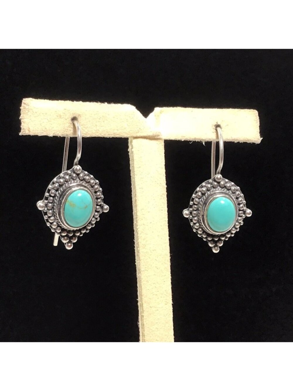 Sterling Silver Turquoise Earrings Vintage Dangle 5.9g 1.25”